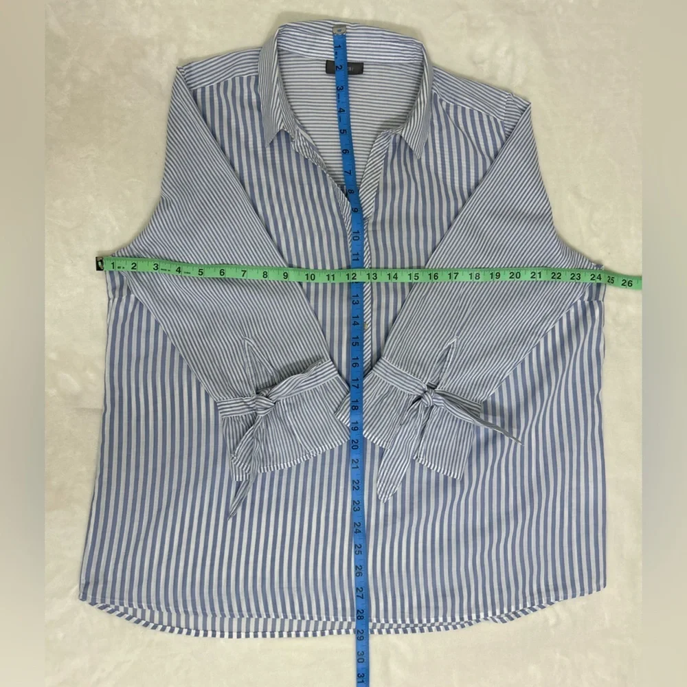 Yessica Blue and White Striped Blouse with Tie Sleeve Details - Picture 7 of 7